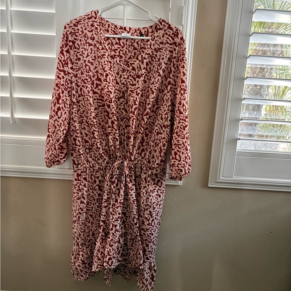 CAbi Red and White Long Sleeve Dress